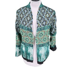 Tania Nardi Reversible Crinkle Blazer Jacket Green Black Boho Stretch L Large